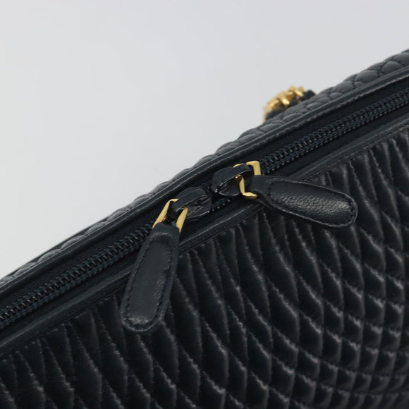 BALLY Hand Bag Leather Navy Gold Auth bs36607