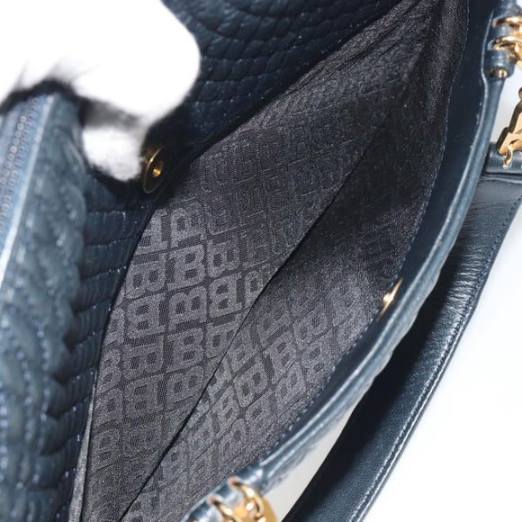 BALLY Hand Bag Leather Navy Gold Auth bs36607