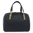 BALLY Hand Bag Leather Navy Gold Auth bs36607-2