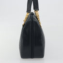 BALLY Hand Bag Leather Navy Gold Auth bs36607-3