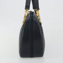 BALLY Hand Bag Leather Navy Gold Auth bs36607-4