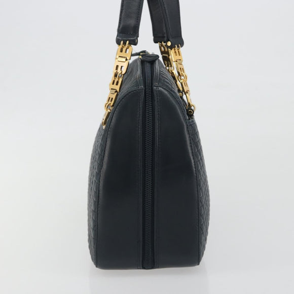 BALLY Hand Bag Leather Navy Gold Auth bs36607
