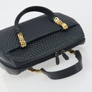 BALLY Hand Bag Leather Navy Gold Auth bs36607-6
