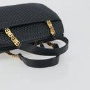 BALLY Hand Bag Leather Navy Gold Auth bs36607-7