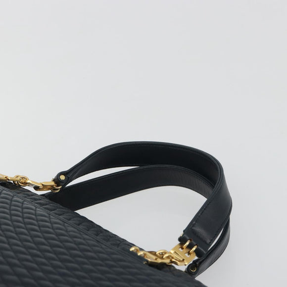 BALLY Hand Bag Leather Navy Gold Auth bs36607