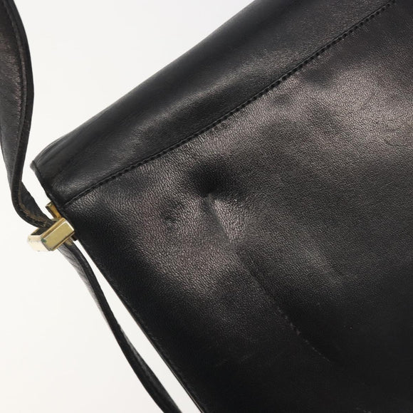 CELINE Shoulder Bag Leather Black Gold Auth bs36609