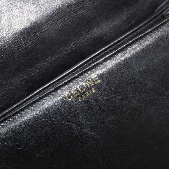 CELINE Shoulder Bag Leather Black Gold Auth bs36609