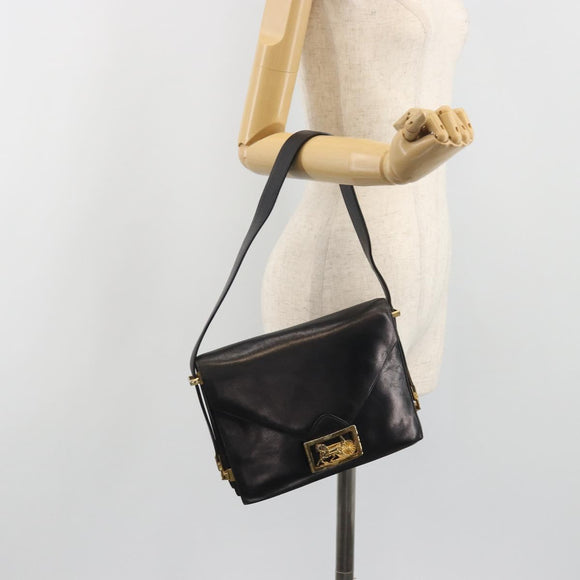 CELINE Shoulder Bag Leather Black Gold Auth bs36609