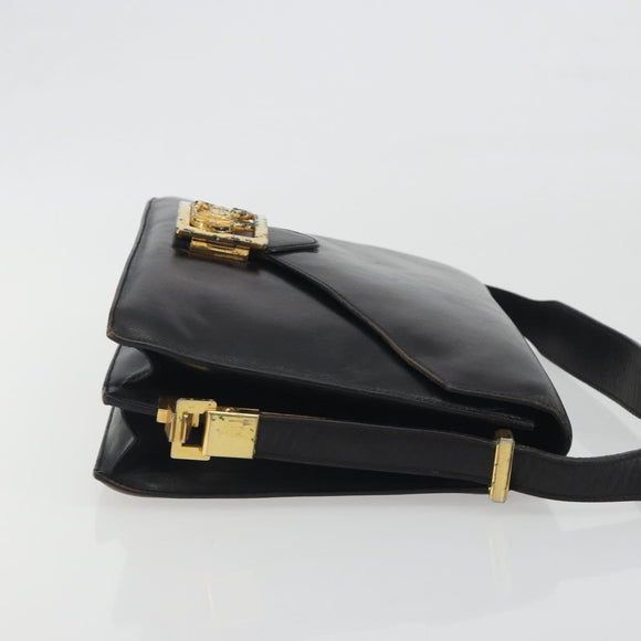 CELINE Shoulder Bag Leather Black Gold Auth bs36609