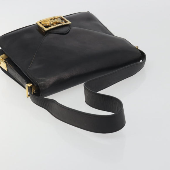 CELINE Shoulder Bag Leather Black Gold Auth bs36609