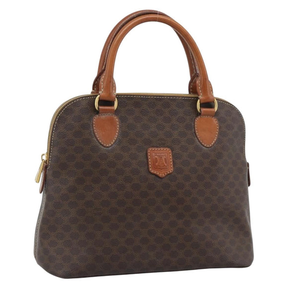 CELINE Macadam Canvas Hand Bag PVC Leather Brown Gold Auth bs36610