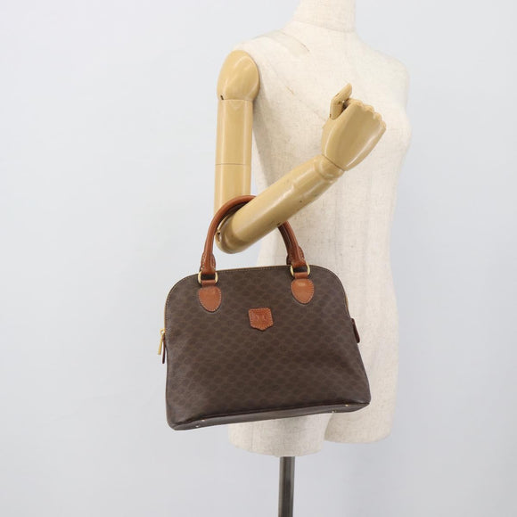 CELINE Macadam Canvas Hand Bag PVC Leather Brown Gold Auth bs36610