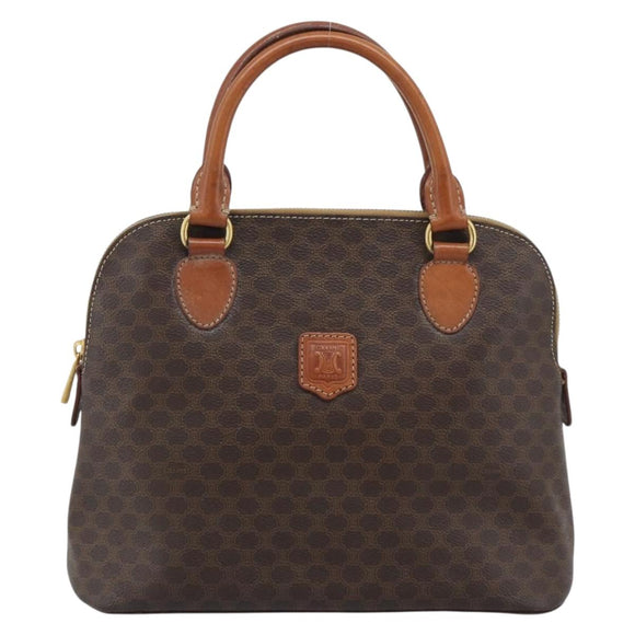 CELINE Macadam Canvas Hand Bag PVC Leather Brown Gold Auth bs36610