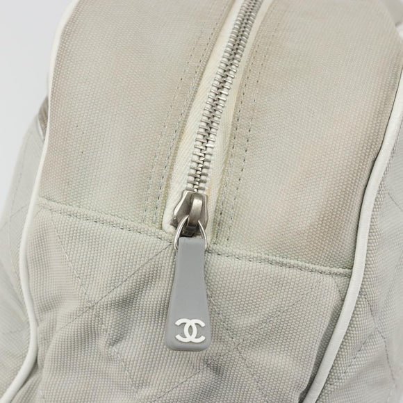 CHANEL Sports Line Matelasse Boston Bag Canvas Gray Silver CC Auth bs36613
