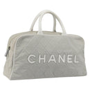 CHANEL Sports Line Matelasse Boston Bag Canvas Gray Silver CC Auth bs36613-1