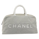 CHANEL Sports Line Matelasse Boston Bag Canvas Gray Silver CC Auth bs36613-13