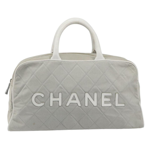 CHANEL Sports Line Matelasse Boston Bag Canvas Gray Silver CC Auth bs36613