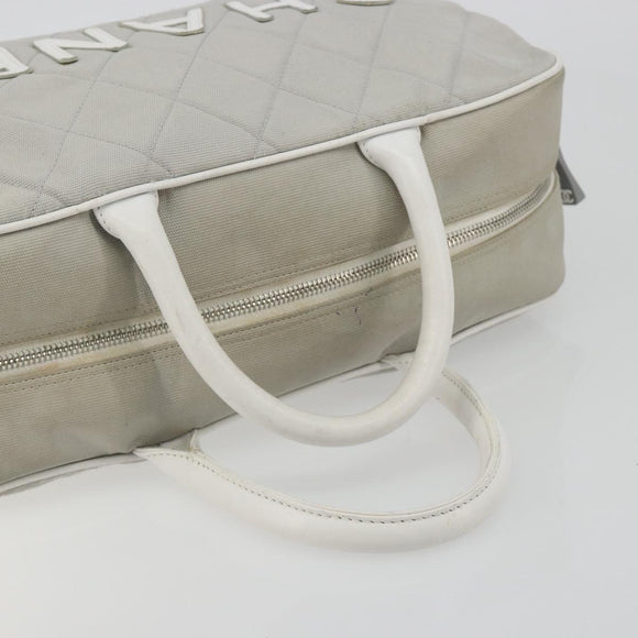 CHANEL Sports Line Matelasse Boston Bag Canvas Gray Silver CC Auth bs36613