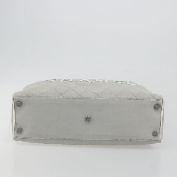CHANEL Sports Line Matelasse Boston Bag Canvas Gray Silver CC Auth bs36613
