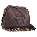 CHANEL Matelasse Waist Bag Lamb Skin Bordeaux Gold CC Auth bs36614A-1