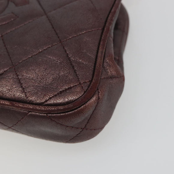 CHANEL Matelasse Waist Bag Lamb Skin Bordeaux Gold CC Auth bs36614A