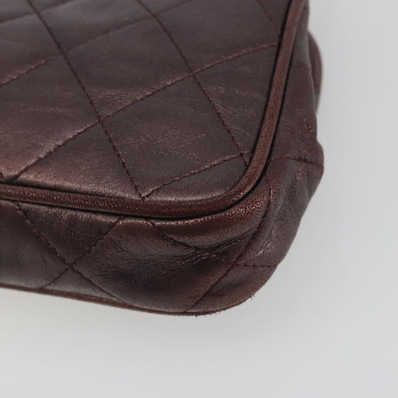 CHANEL Matelasse Waist Bag Lamb Skin Bordeaux Gold CC Auth bs36614A