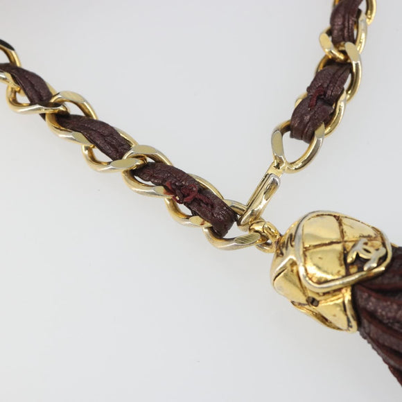CHANEL Matelasse Waist Bag Lamb Skin Bordeaux Gold CC Auth bs36614A