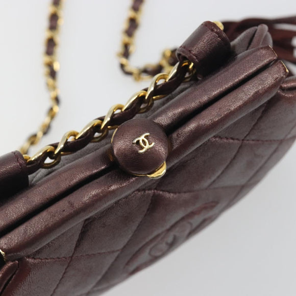 CHANEL Matelasse Waist Bag Lamb Skin Bordeaux Gold CC Auth bs36614A