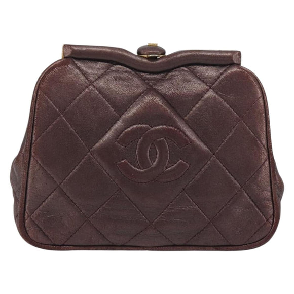 CHANEL Matelasse Waist Bag Lamb Skin Bordeaux Gold CC Auth bs36614A