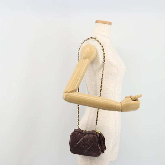 CHANEL Matelasse Waist Bag Lamb Skin Bordeaux Gold CC Auth bs36614A