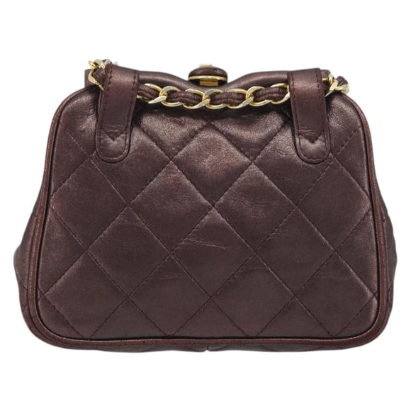 CHANEL Matelasse Waist Bag Lamb Skin Bordeaux Gold CC Auth bs36614A