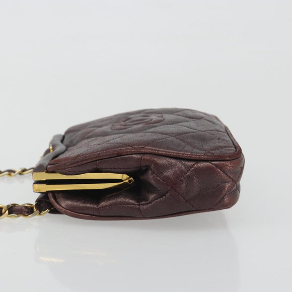 CHANEL Matelasse Waist Bag Lamb Skin Bordeaux Gold CC Auth bs36614A