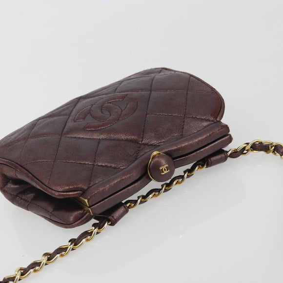 CHANEL Matelasse Waist Bag Lamb Skin Bordeaux Gold CC Auth bs36614A