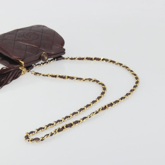 CHANEL Matelasse Waist Bag Lamb Skin Bordeaux Gold CC Auth bs36614A