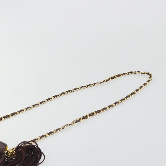 CHANEL Matelasse Waist Bag Lamb Skin Bordeaux Gold CC Auth bs36614A