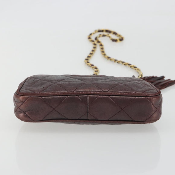 CHANEL Matelasse Waist Bag Lamb Skin Bordeaux Gold CC Auth bs36614A