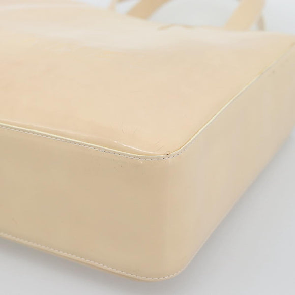 CHANEL Tote Bag Patent leather Ivory Gold CC Auth bs36616