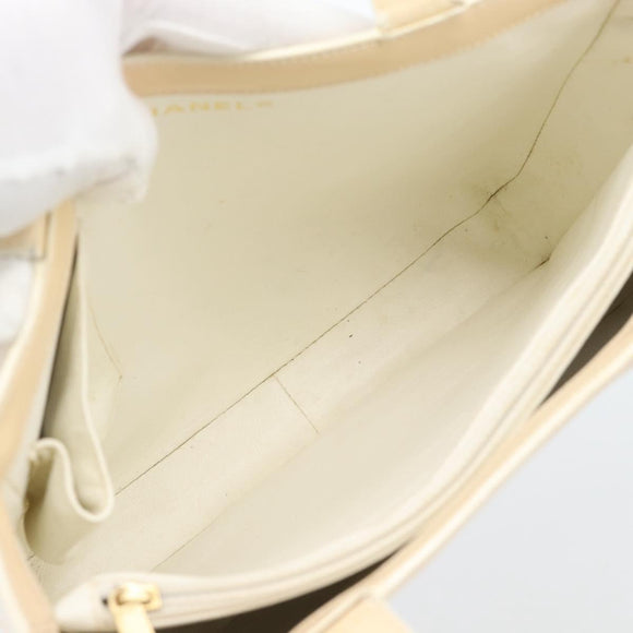 CHANEL Tote Bag Patent leather Ivory Gold CC Auth bs36616