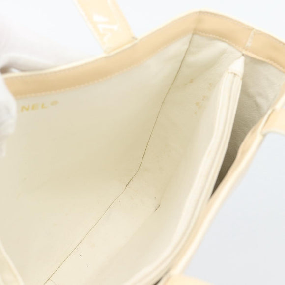 CHANEL Tote Bag Patent leather Ivory Gold CC Auth bs36616