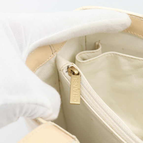 CHANEL Tote Bag Patent leather Ivory Gold CC Auth bs36616