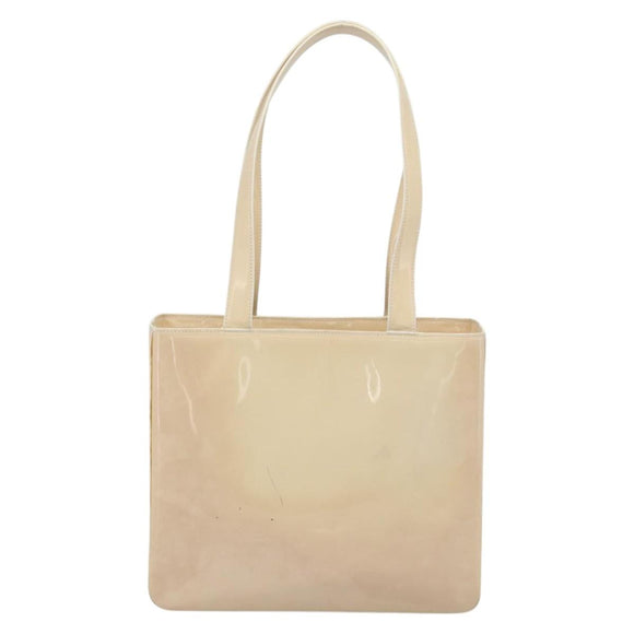 CHANEL Tote Bag Patent leather Ivory Gold CC Auth bs36616