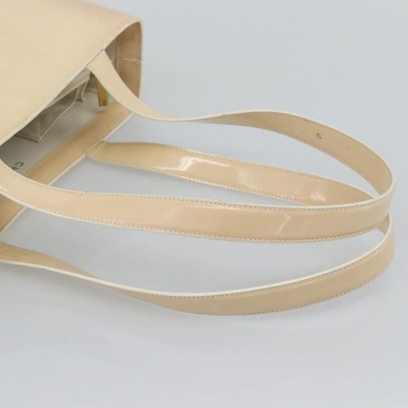 CHANEL Tote Bag Patent leather Ivory Gold CC Auth bs36616