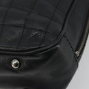 CHANEL Choco Bar Line Hand Bag Leather Black Silver CC Auth bs36617-16