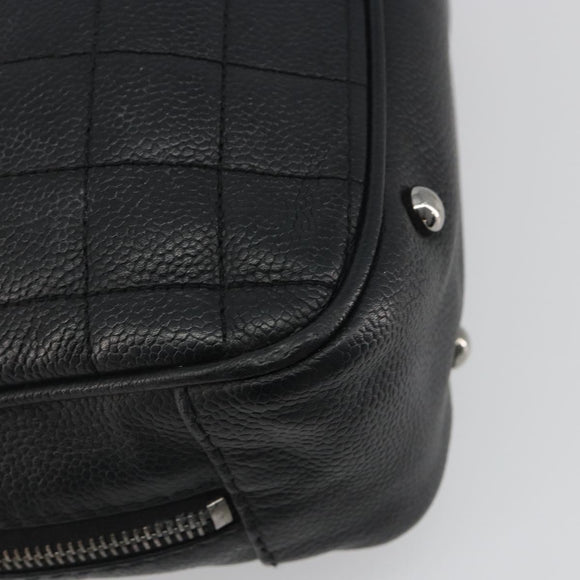 CHANEL Choco Bar Line Hand Bag Leather Black Silver CC Auth bs36617