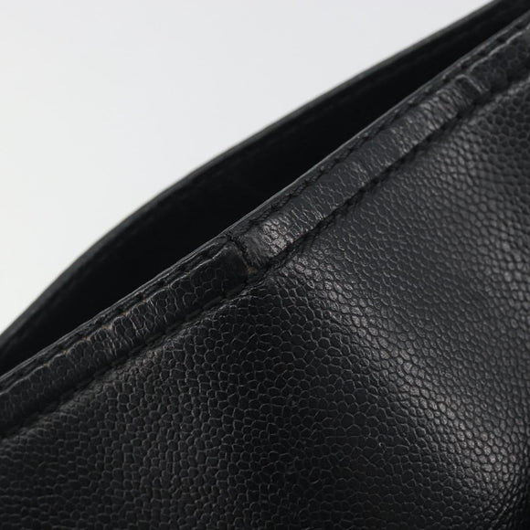 CHANEL Choco Bar Line Hand Bag Leather Black Silver CC Auth bs36617