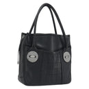 CHANEL Choco Bar Line Hand Bag Leather Black Silver CC Auth bs36617-1