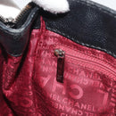 CHANEL Choco Bar Line Hand Bag Leather Black Silver CC Auth bs36617-23