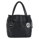 CHANEL Choco Bar Line Hand Bag Leather Black Silver CC Auth bs36617-13