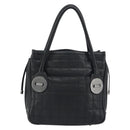 CHANEL Choco Bar Line Hand Bag Leather Black Silver CC Auth bs36617-2