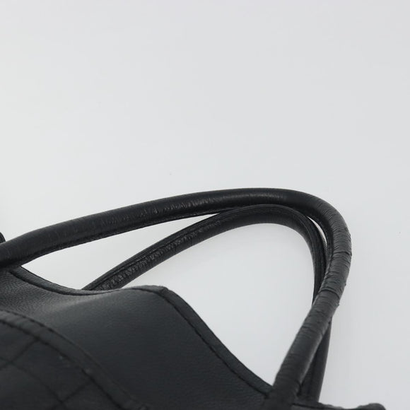 CHANEL Choco Bar Line Hand Bag Leather Black Silver CC Auth bs36617